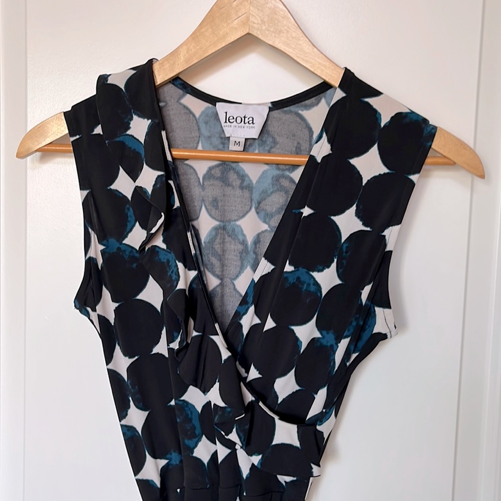 Black, Blue, & White Wrap Dress